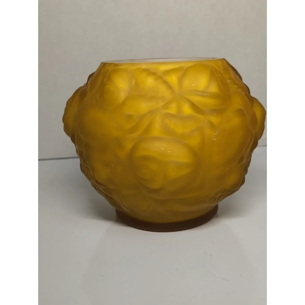 Vintage LG Wright Fenton Puffy Rose Vase Cased Glass Amber Yellow Gold 3D Flower